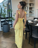 Plataz Mermaid Spaghetti Straps Floor Length Floral Yellow Evening Dress Prom Dresses SD2046 HZ0628