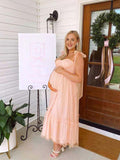 Plataz Light Pink Polka Dot Bow Ruffle Falbala Tie-Shoulder A-line Tulle Princess Dress Maxi Dress Maternity