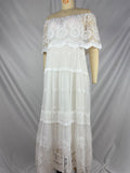Plataz White Off Shoulder Lace Tiered Boat Neck Flowy Elegant Maternity Photoshoot Dress Maternity
