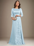 Plataz Scoop Floor-Length Lace Satin Mother Of the Bride Dress With HZ1007