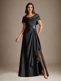 Plataz Scoop Floor-Length Stretch Satin Mother of the Bride Dress With Cascading HZ1007