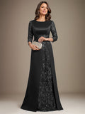 Plataz Scoop Floor-Length Lace Satin Mother Of the Bride Dress With HZ1007
