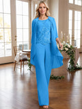 Plataz Jumpsuit/Pantsuit Scoop Floor-Length Chiffon Lace Mother of the Bride Dress With Beading HZ1007