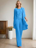 Plataz Jumpsuit/Pantsuit Scoop Floor-Length Chiffon Lace Mother of the Bride Dress With Beading HZ1007