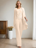 Plataz Jumpsuit/Pantsuit Scoop Floor-Length Chiffon Lace Mother of the Bride Dress With Beading HZ1007