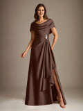 Plataz Scoop Floor-Length Stretch Satin Mother of the Bride Dress With Cascading HZ1007
