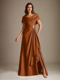 Plataz Scoop Floor-Length Stretch Satin Mother of the Bride Dress With Cascading HZ1007