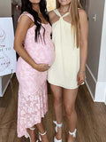 Plataz Pink Lace Ruched Corset High-low Tank Mermaid Elegant Cocktail Gown Maternity Baby Shower Maxi Dress Maternity
