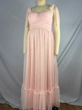Plataz Light Pink Polka Dot Bow Ruffle Falbala Tie-Shoulder A-line Tulle Princess Dress Maxi Dress Maternity