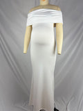 Plataz White Ruched Off Shoulder Backless Bodycon Elegant Cocktail Party Gown Maternity Photoshoot Baby Shower Maxi Dress Maternity