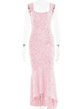 Plataz Pink Lace Ruched Corset High-low Tank Mermaid Elegant Cocktail Gown Maternity Baby Shower Maxi Dress Maternity