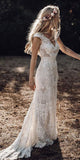 Plataz Sleeve Sheath Boho Wedding Dresses Vintage Lace Rustic Wedding HZ1007