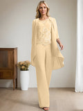 Plataz Jumpsuit/Pantsuit Scoop Floor-Length Chiffon Lace Mother of the Bride Dress With Beading HZ1007