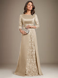 Plataz Scoop Floor-Length Lace Satin Mother Of the Bride Dress With HZ1007