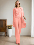 Plataz Jumpsuit/Pantsuit Scoop Floor-Length Chiffon Lace Mother of the Bride Dress With Beading HZ1007