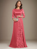Plataz Scoop Floor-Length Lace Satin Mother Of the Bride Dress With HZ1007
