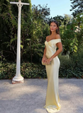 Plataz Mermaid Off The Shoulder Yellow Satin Long Evening Dress Prom Dresses SD2063 HZ0628