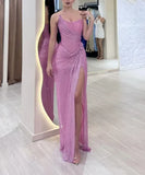 Vintage Pink Glittering Tulle Strapless Evening Gown Sheath Party Dress Long Formal Dress HZ1024