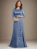 Plataz Scoop Floor-Length Lace Satin Mother Of the Bride Dress With HZ1007