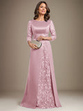 Plataz Scoop Floor-Length Lace Satin Mother Of the Bride Dress With HZ1007