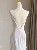 Plataz Mermaid Scoop Satin Night Party Dress White Long Prom Dresses SD1524 HZ0628