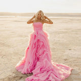 Plataz Pink Petal Ruffle Prom Party Dresses Long Strapless Bridal Photography Dress Beach Boho Maternity Photo Shoot HZ1007