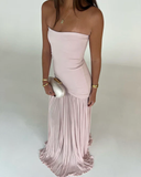 Plataz Mermaid Strapless Neckline Pink Long Chiffon Party Dresses Prom Dress SD2028 HZ0628