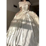 Plataz Ball Gown Sweetheart Satin Short Sleeves Long Evening Gown Prom Dresses SD1433 HZ0628