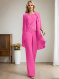 Plataz Jumpsuit/Pantsuit Scoop Floor-Length Chiffon Lace Mother of the Bride Dress With Beading HZ1007