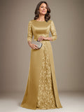 Plataz Scoop Floor-Length Lace Satin Mother Of the Bride Dress With HZ1007