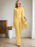 Plataz Jumpsuit/Pantsuit Scoop Floor-Length Chiffon Lace Mother of the Bride Dress With Beading HZ1007