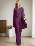 Plataz Jumpsuit/Pantsuit Scoop Floor-Length Chiffon Lace Mother of the Bride Dress With Beading HZ1007