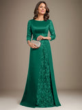 Plataz Scoop Floor-Length Lace Satin Mother Of the Bride Dress With HZ1007