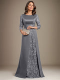 Plataz Scoop Floor-Length Lace Satin Mother Of the Bride Dress With HZ1007