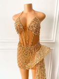 Plataz Sleeveless Gold Sequin Girls African Short Homecoming Dresses HZ1007
