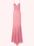 Plataz Mermaid Spaghetti Straps Pink Chiffon Prom Dress Evening Gown HZ1007
