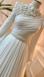 Plataz Wedding Dress Long Sleeves With Pearls Chiffon Appliques Long Pleated Bridal Gowns HZ1007