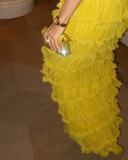 Plataz Ceremony Long Women Dress Off Shoulder Pleated Layered Women Evening Dress Custom Made HZ1007