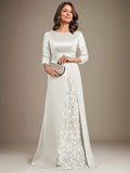 Plataz Scoop Floor-Length Lace Satin Mother Of the Bride Dress With HZ1007
