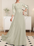 Plataz Scoop Floor-Length Lace Chiffon Mother of the Bride Dress With HZ1007