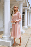 Plataz Women Chiffon V Neck Long Sleeves Knee Length Bridesmaid Prom Evening Dress Wedding Party Shopping HZ1007