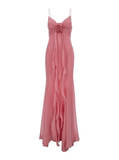 Plataz Mermaid Spaghetti Straps Pink Chiffon Prom Dress Evening Gown HZ1007