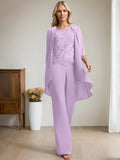 Plataz Jumpsuit/Pantsuit Scoop Floor-Length Chiffon Lace Mother of the Bride Dress With Beading HZ1007