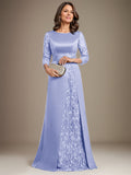Plataz Scoop Floor-Length Lace Satin Mother Of the Bride Dress With HZ1007