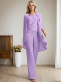 Plataz Jumpsuit/Pantsuit Scoop Floor-Length Chiffon Lace Mother of the Bride Dress With Beading HZ1007
