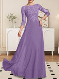 Plataz Scoop Floor-Length Lace Chiffon Mother of the Bride Dress With HZ1007