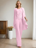 Plataz Jumpsuit/Pantsuit Scoop Floor-Length Chiffon Lace Mother of the Bride Dress With Beading HZ1007