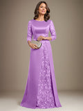 Plataz Scoop Floor-Length Lace Satin Mother Of the Bride Dress With HZ1007