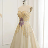 Elegant Ivory Beaded Prom Dress A-Line Evening Gown Satin Party Dress Long Formal Dress HZ1024