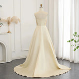 Elegant Ivory Beaded Prom Dress A-Line Evening Gown Satin Party Dress Long Formal Dress HZ1024